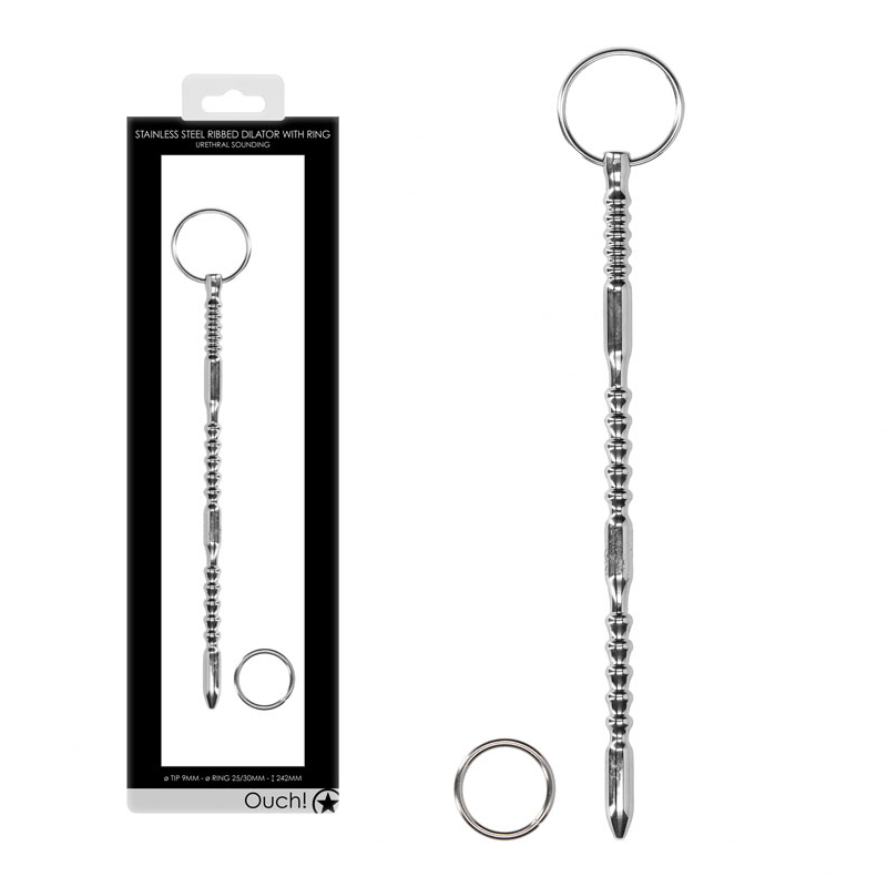 Ouch! Ribbed Steel Urethral Sounding Dilator & Ring
